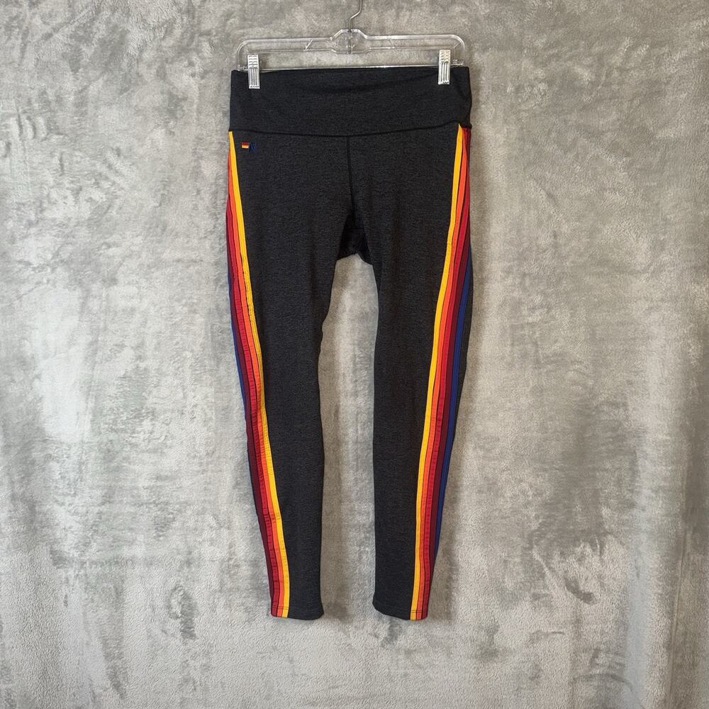 Aviator Nation Leggings Womens Large Rainbow Stripe Full Length High Rise Gray